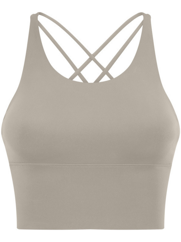 Khaki "Elizabeth" Open Back Longline Sports Bra