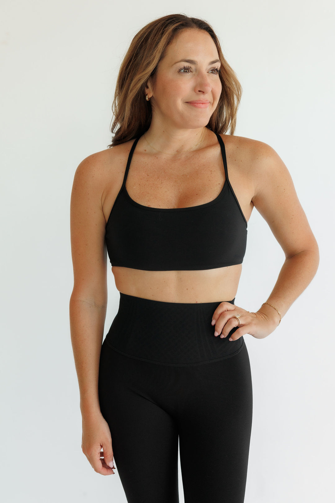 Black "Olivia" Open Back Low Impact Sports Bra with Removable Pads