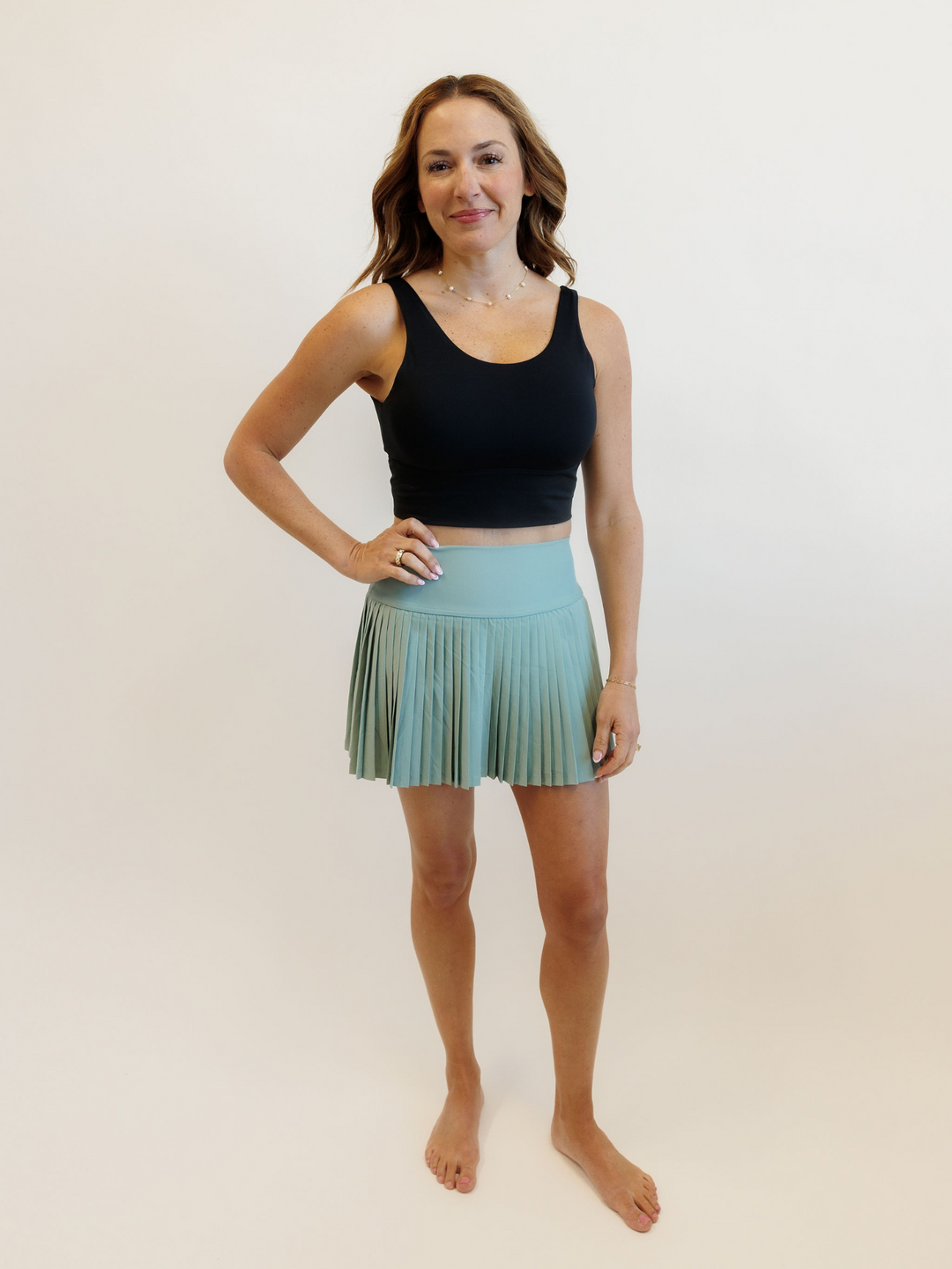 Sage Green "Maddie" Full Pleat Active Skirt with Pockets in Shorts Liner
