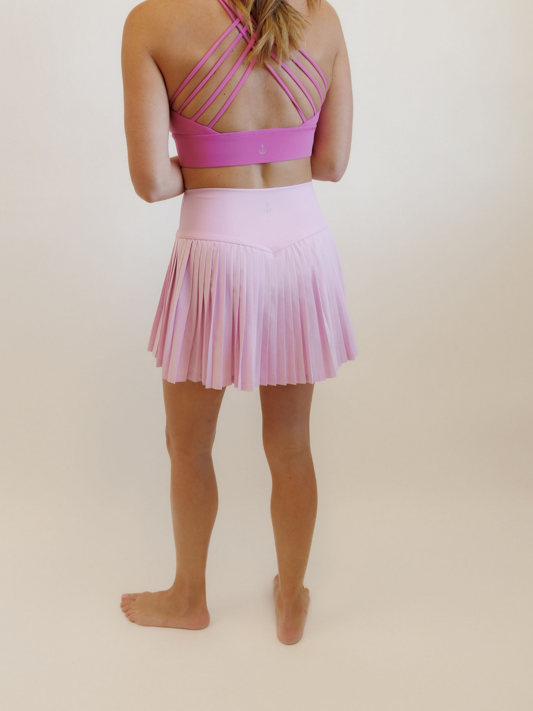 Petal Pink "Maddie" Full Pleat Active Skirt with Pockets in Shorts Liner