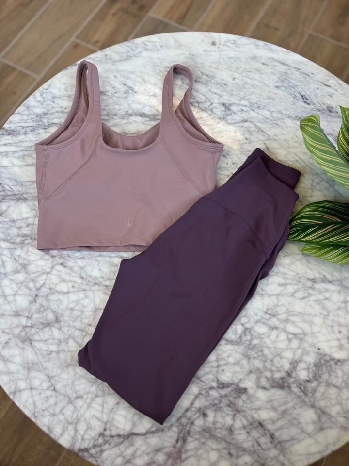 Dust Pink Arabelle Longline Bra with Purple Leggings