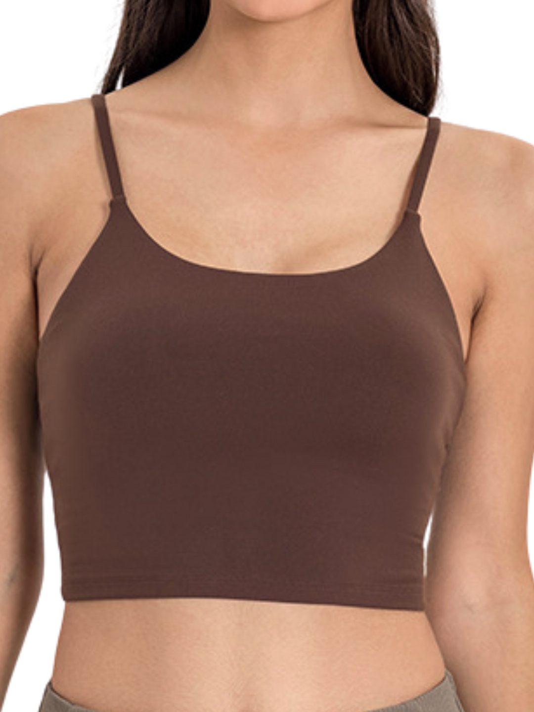 Espresso Brown "Lilly" Soft Longline Sports Bra with Thin Straps