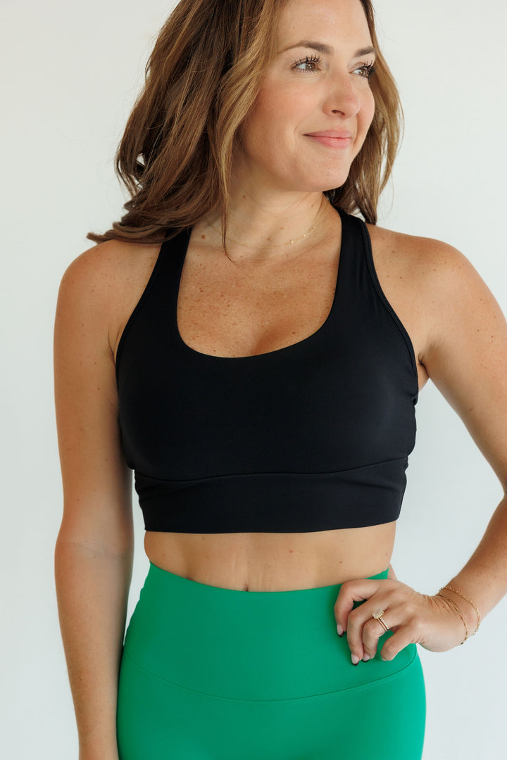 Black  "Brynne " Racerback Medium Support Sports Bra