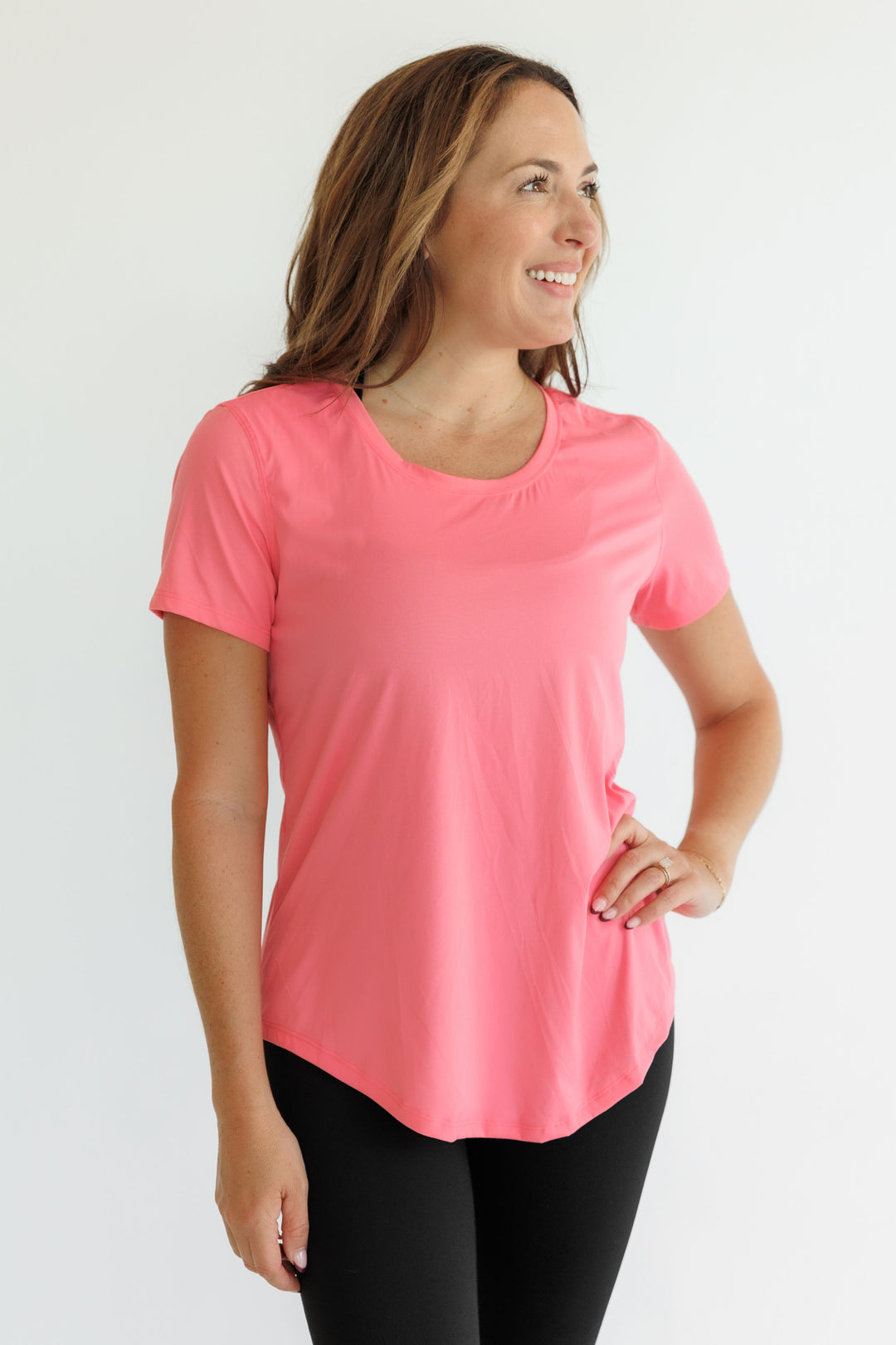 Cherry Blossom "Sammie" Luxe Relaxed Fit Short Sleeve Scoop Hem Tee
