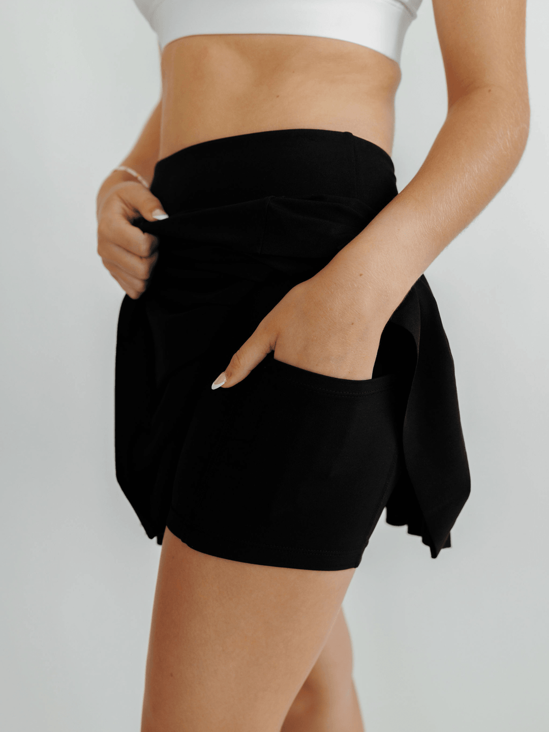 Black "Lila" Twirl Skirt with Pocketed Shorts Liner