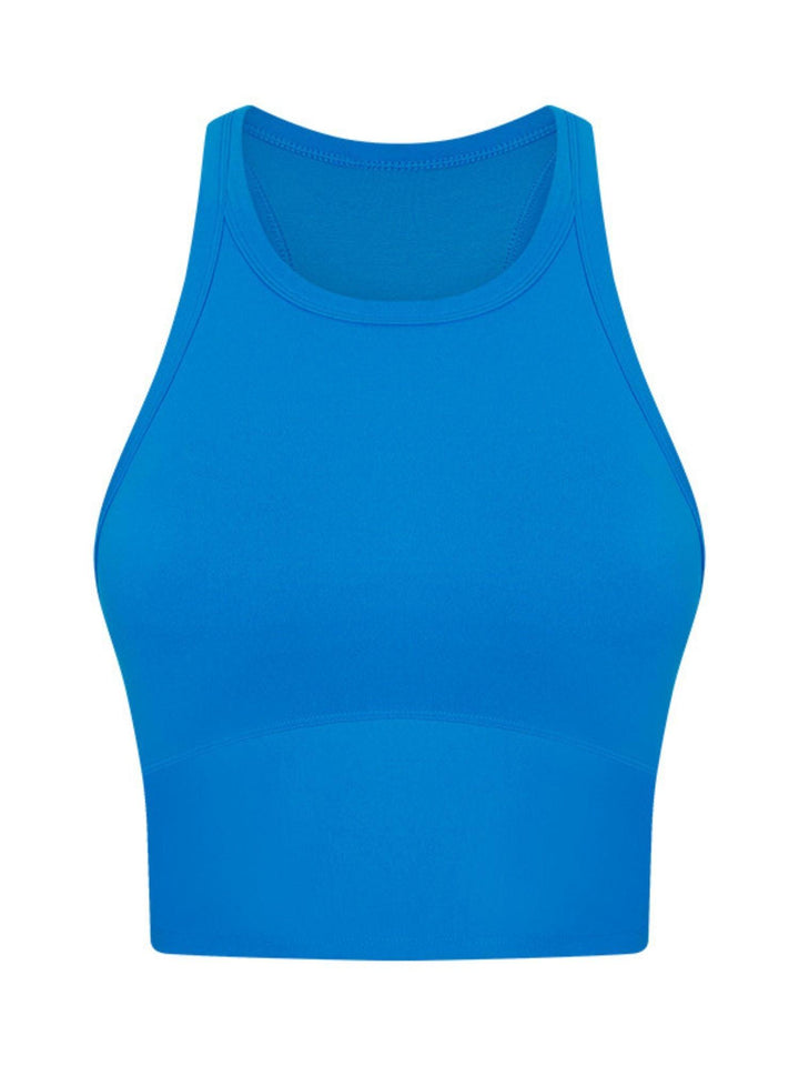 High Neck Longline Bra top with Removable pads in Cobalt Blue