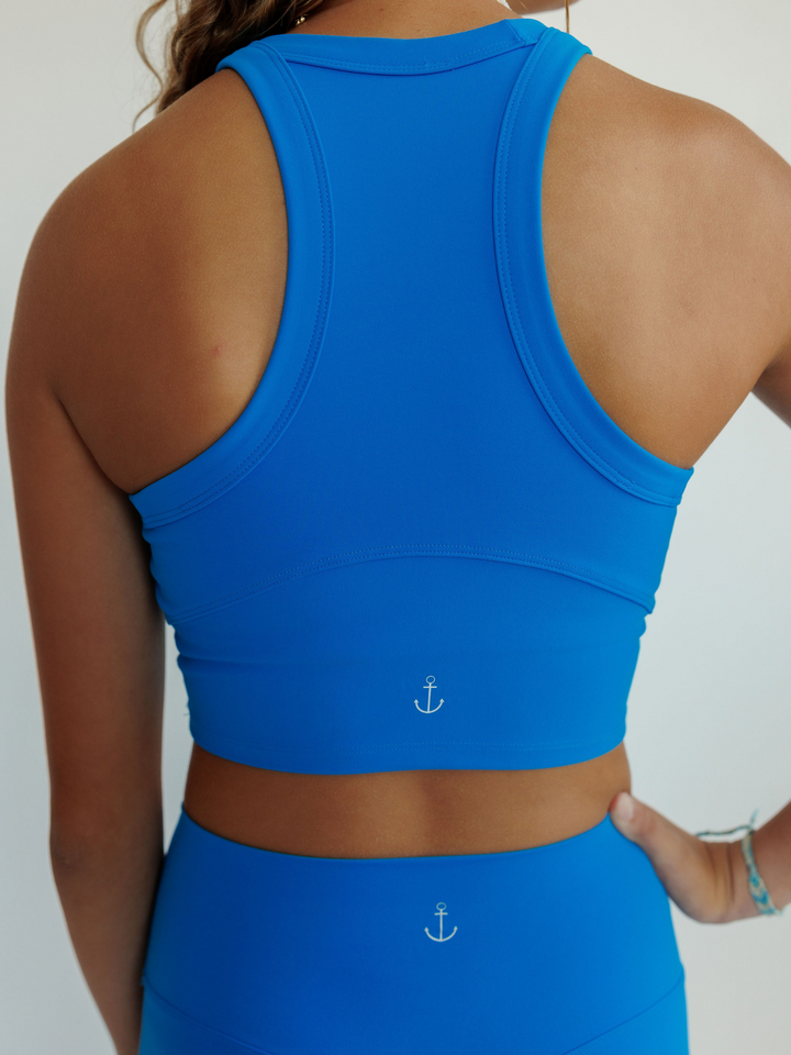 Cobalt Blue "Avery" Hi-Neck Longline Crop Bra Top