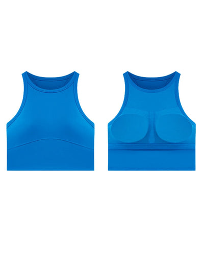 High Neck Longline Bra top with Removable pads in Cobalt Blue inside look