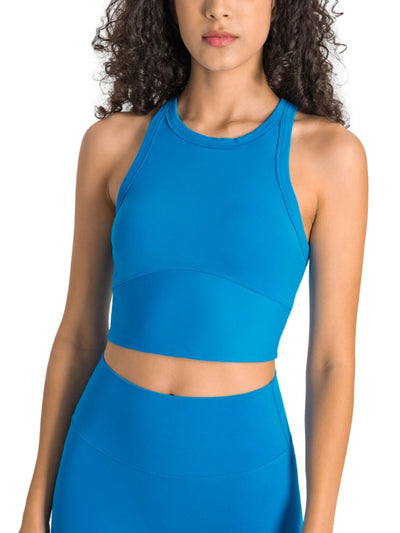 High Neck Longline Bra top with Removable pads in Cobalt Blue Detail View