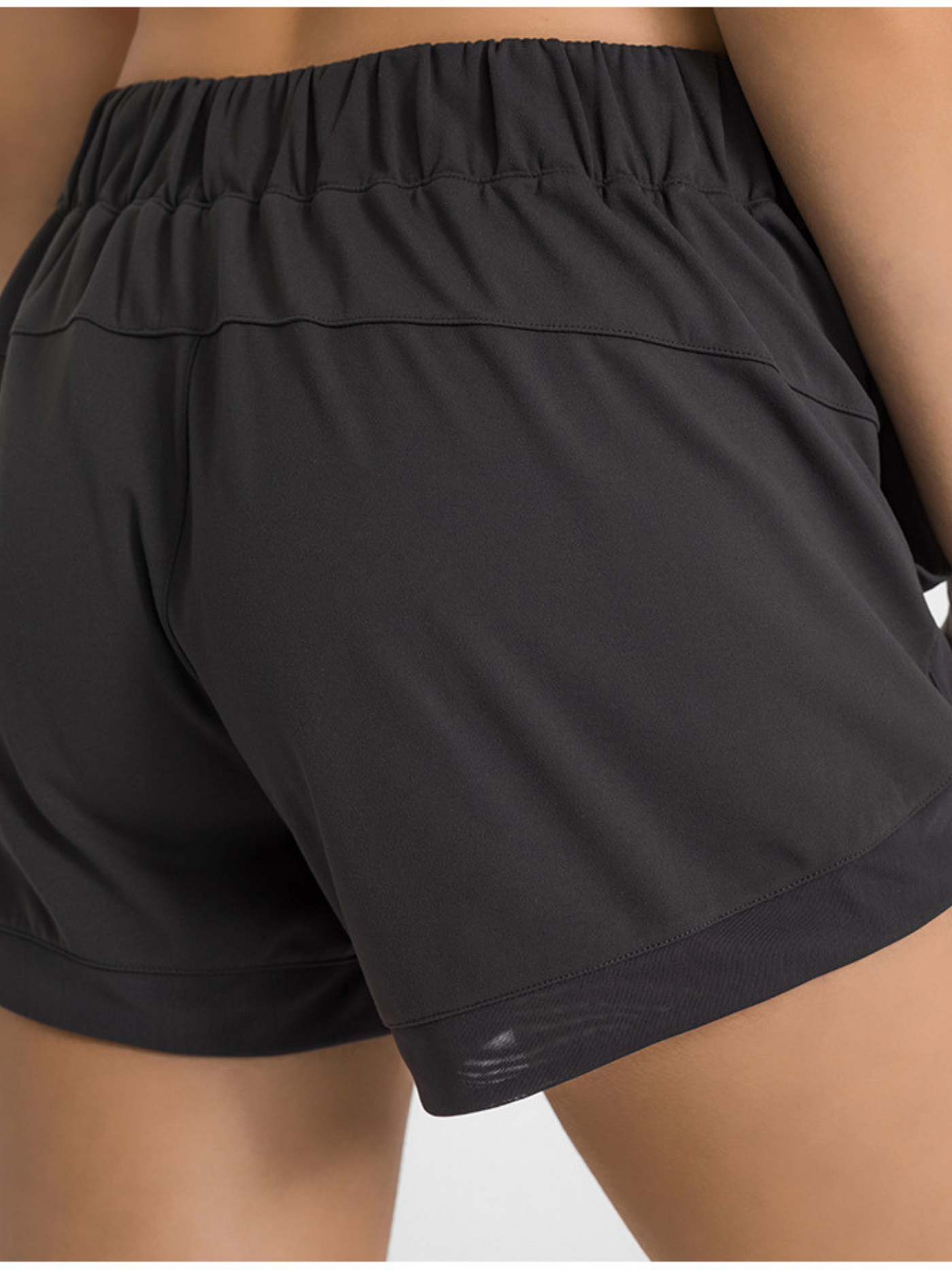 Black "Camila" Mesh Trim Unlined Drawstring Everyday Shorts