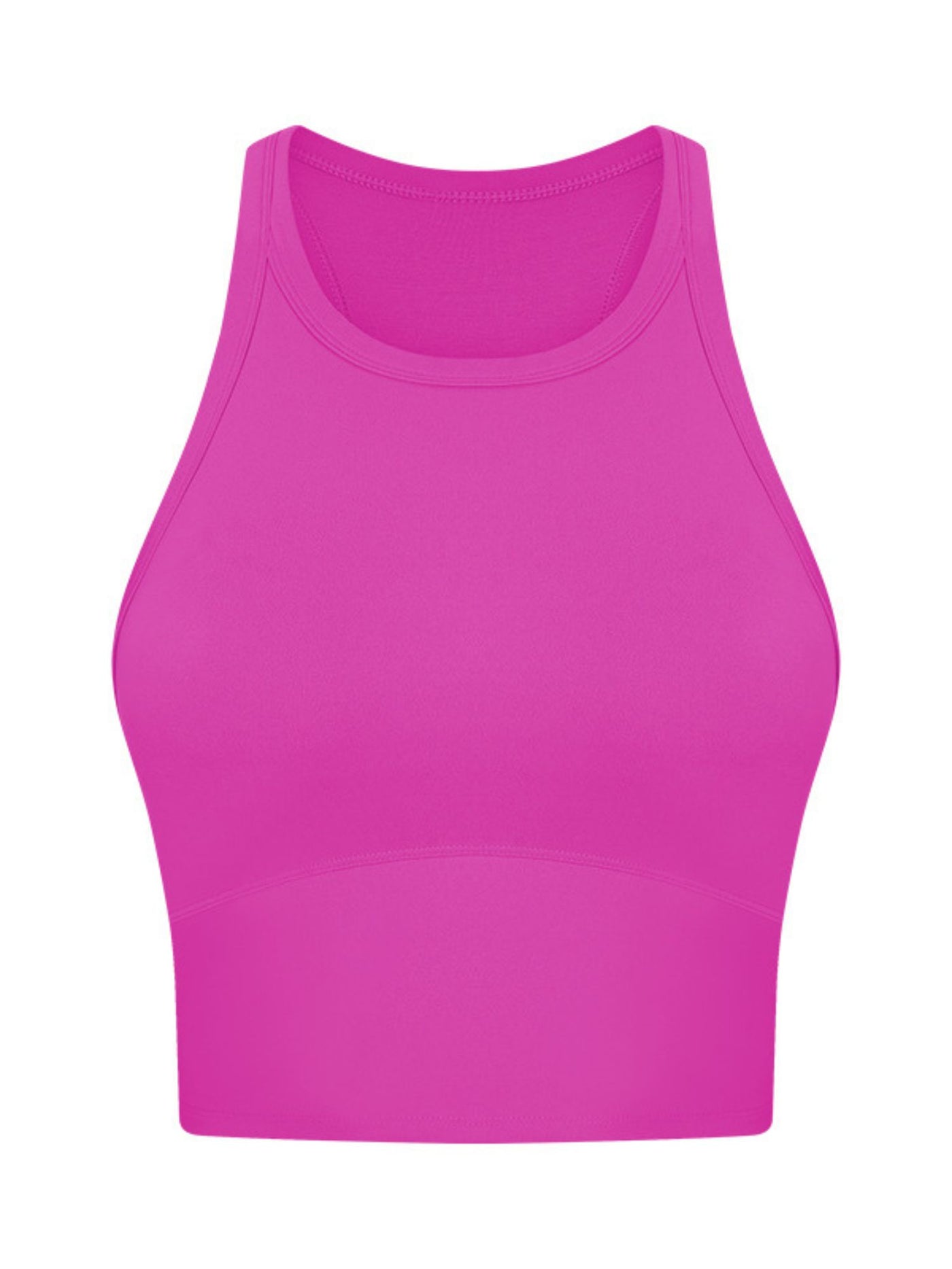 High Neck Longline Bra top with Removable pads in Hot Pink