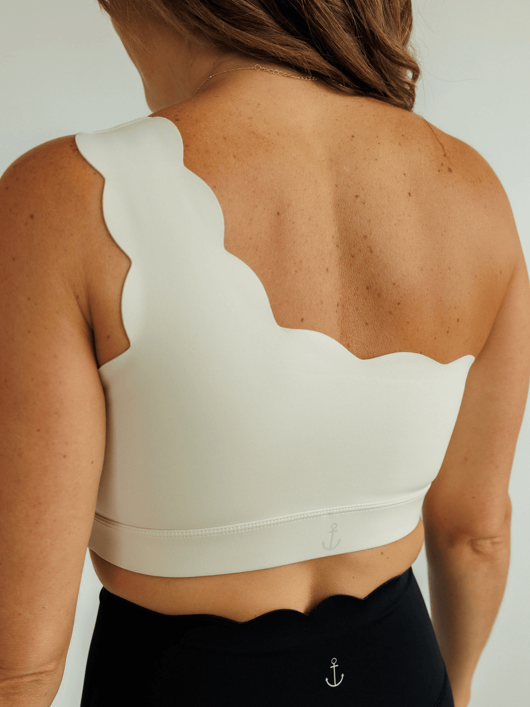 Soft Ivory "Jasmine" Scallop One Shoulder Sports Bra