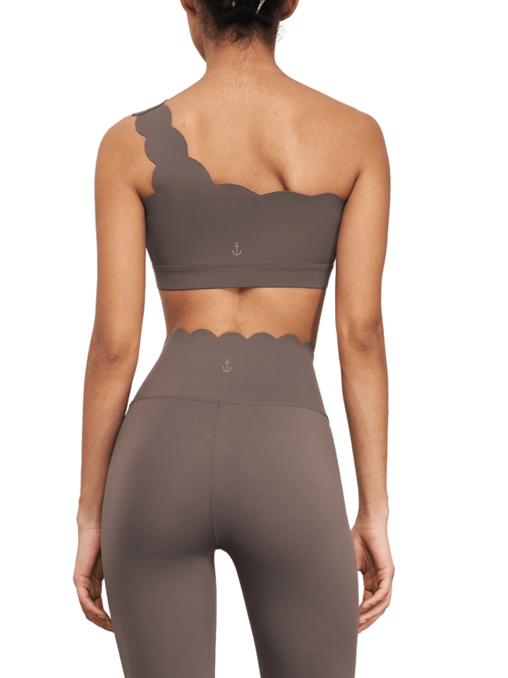 Studio Taupe "Jasmine" Scallop One Shoulder Sports Bra