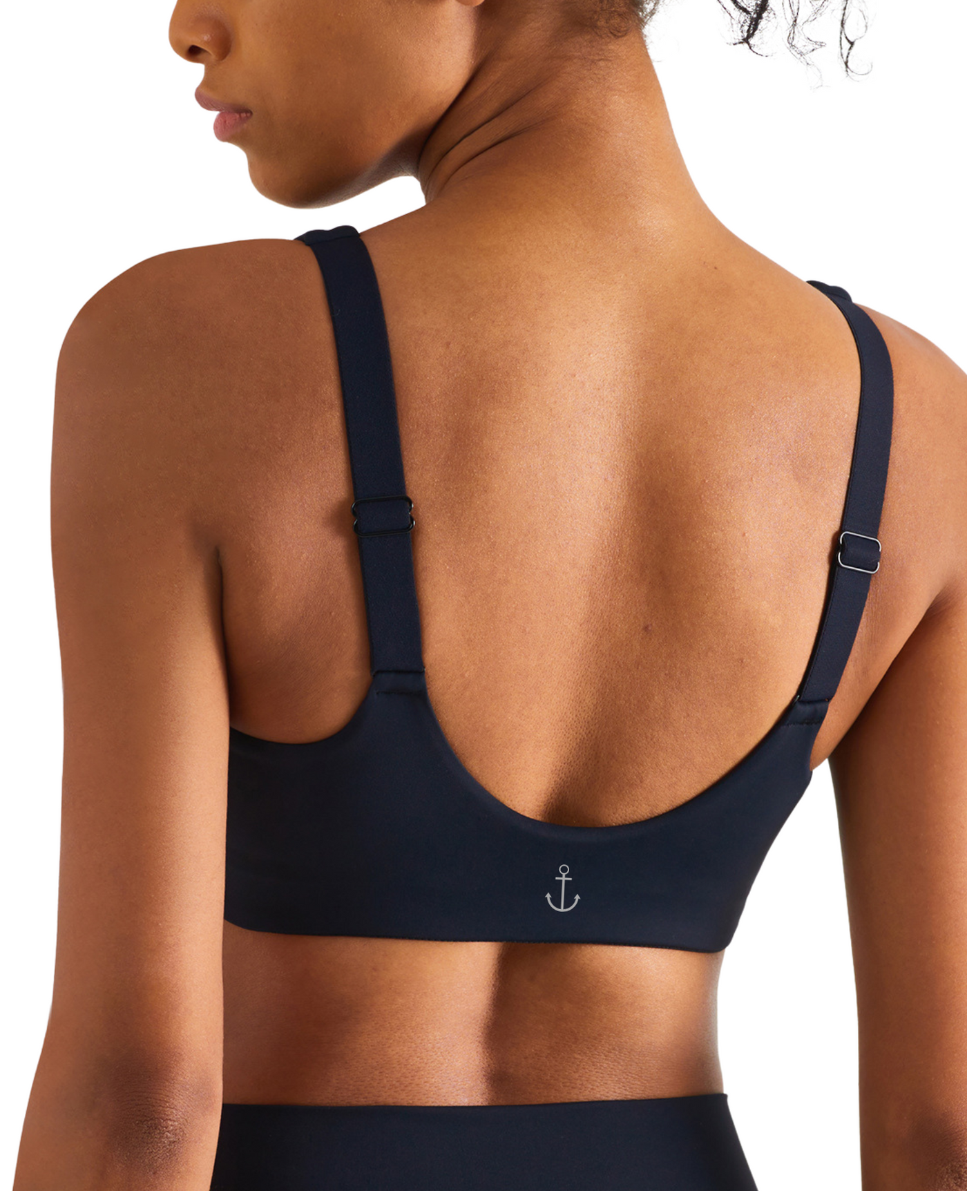 Black Cloud Comfort Adjustable Everyday Sports Bra Back View with Anchor Logo 