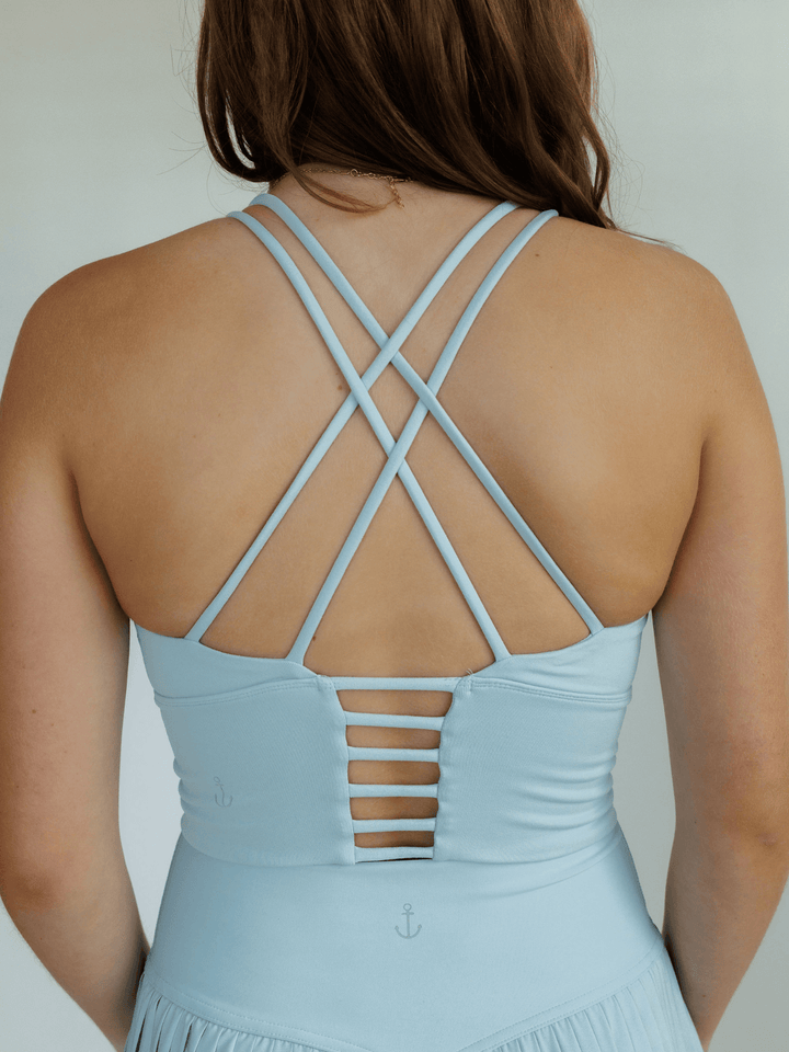 Cloud Blue "Elizabeth" Open Back Longline Sports Bra