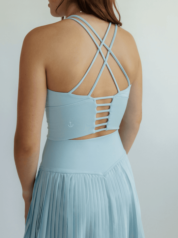 Cloud Blue "Elizabeth" Open Back Longline Sports Bra