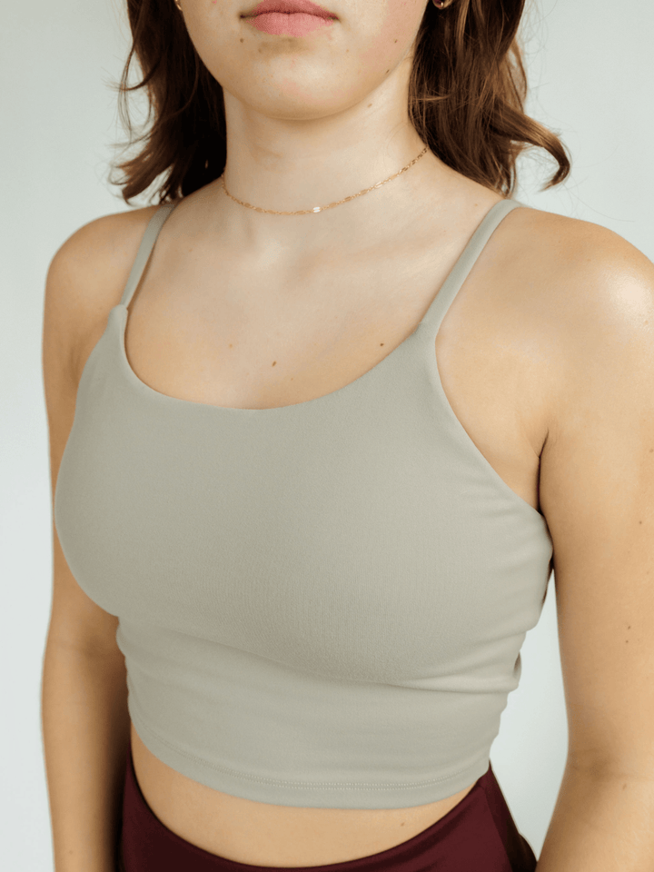 Khaki "Lilly" Soft Longline Sports Bra with Thin Straps