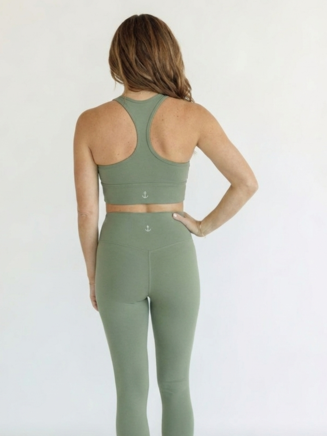 Sagewood Green  "Brynne " Racerback Medium Support Sports Bra with Fixed Pads