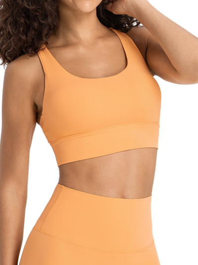 Navalora Fit Amelia Strappy Bra with Removable Pads in Tangerine Front Model View