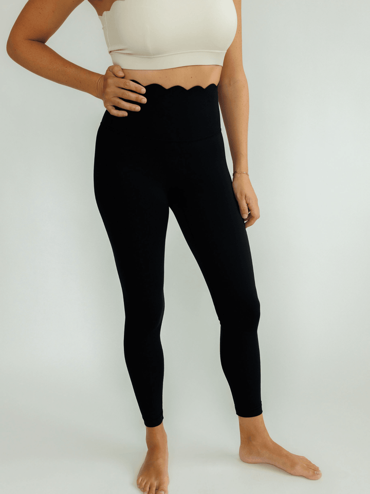 Black "Jasmine" Scallop Super High Rise Leggings