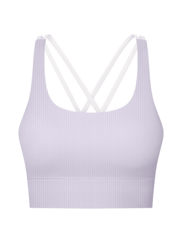 Soft Lilac Ribbed "Gianna" Strappy Back Sports Bra with Fixed Pads