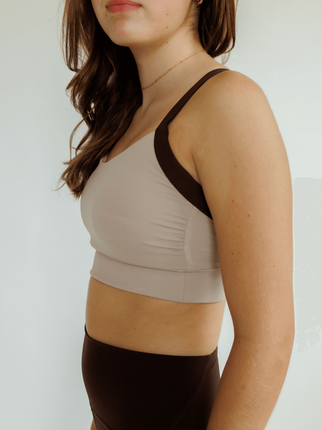 Mocha and Espresso Brown "Cat" High Impact Sports Bra with Fixed Pads