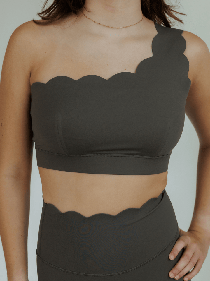 Studio Taupe "Jasmine" Scallop One Shoulder Sports Bra