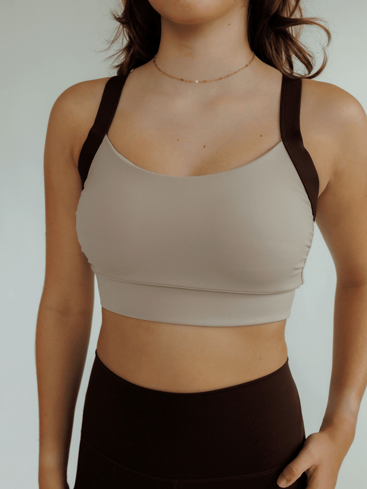 Mocha and Espresso Brown "Cat" High Impact Sports Bra with Fixed Pads