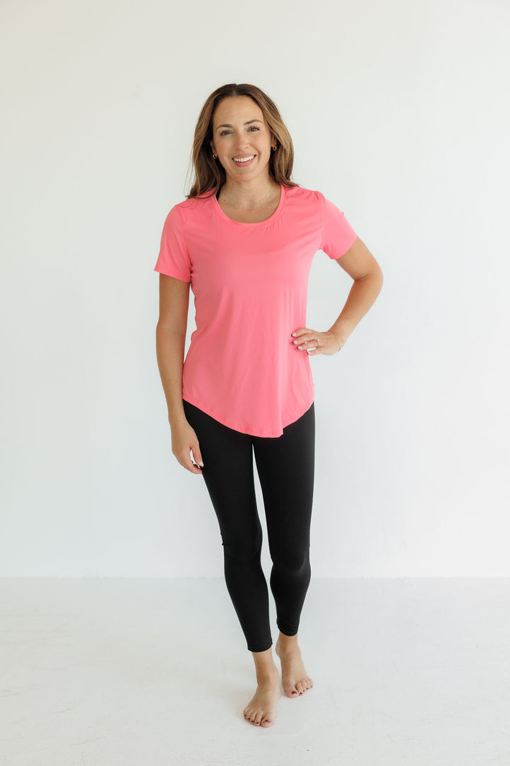 Cherry Blossom "Sammie" Luxe Relaxed Fit Short Sleeve Scoop Hem Tee