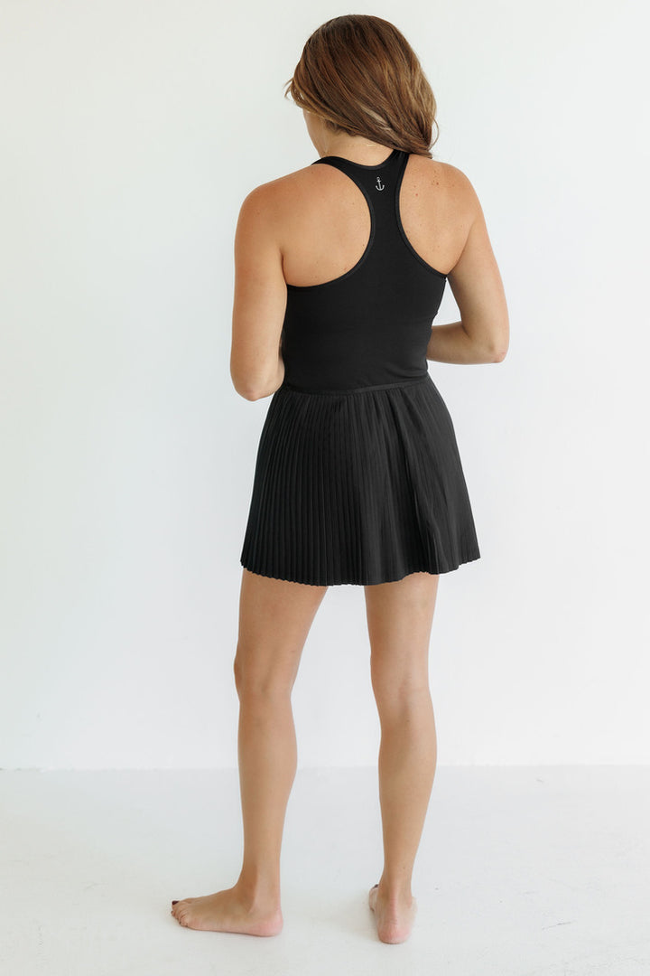 Black "Cameron" Pleated Racerback Dress