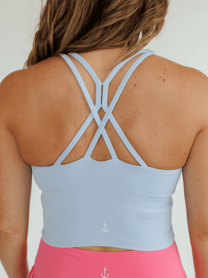 Baby Blue "Danielle" Unique Strap Longline Sports Bra