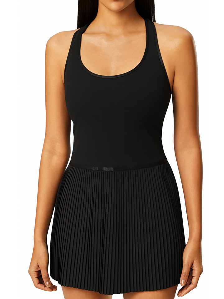 Black "Cameron" Pleated Racerback Dress