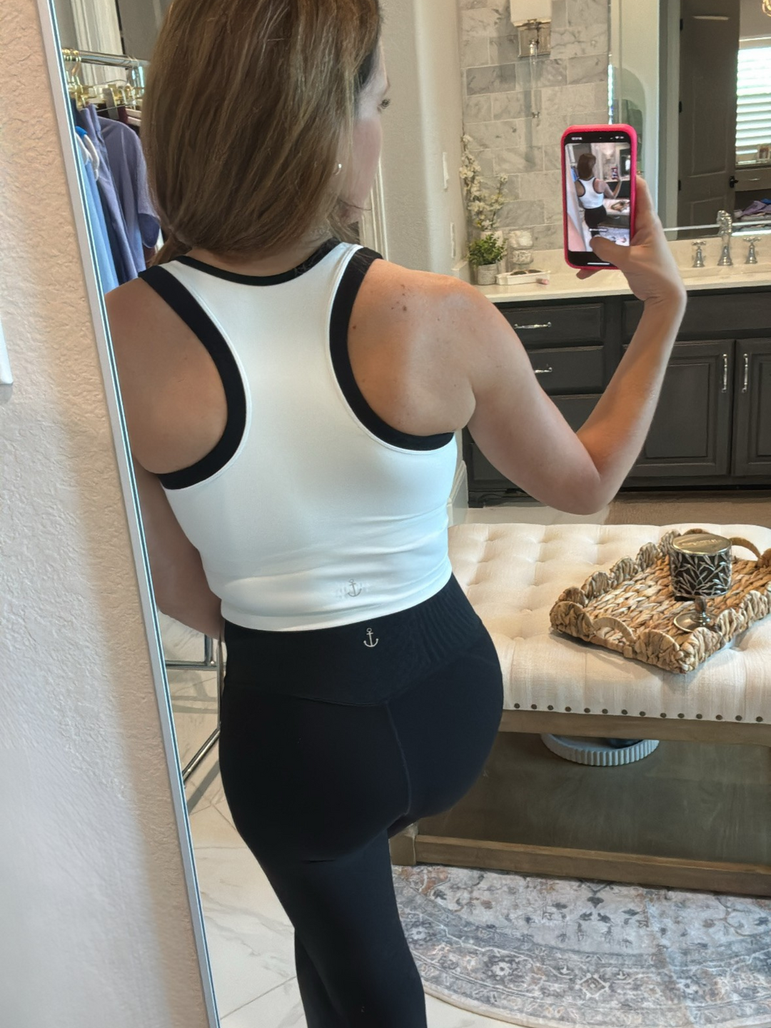 White and Black "Grace" Racerback Tank with Fixed Pads Support