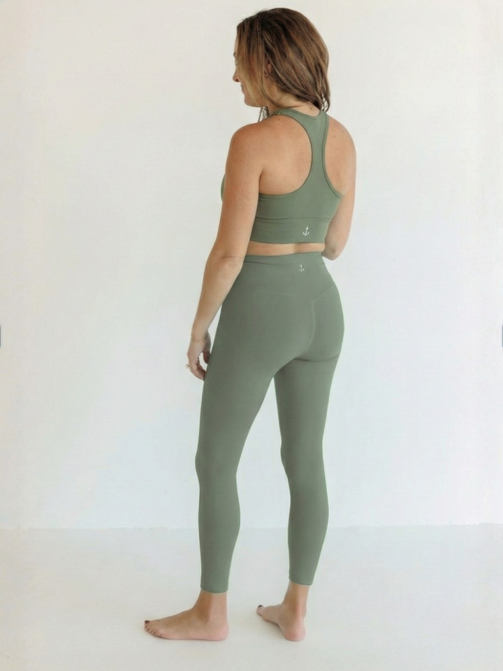 Sagewood Green "Mia" Luxe and Lift High Rise Leggings with Hidden Waistband Pocket