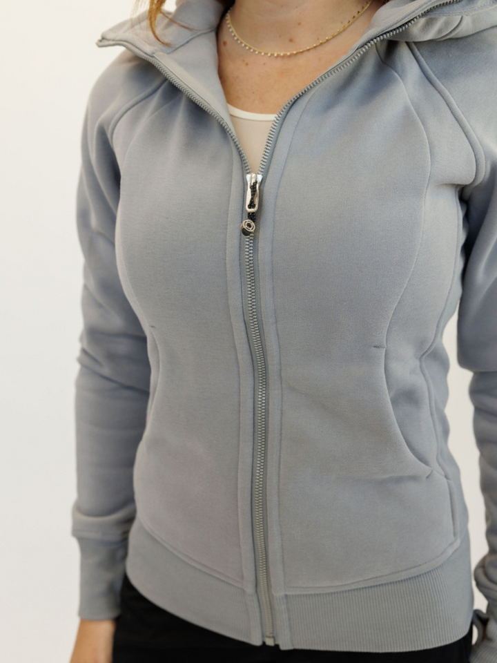 Light Gray "Rachel" Fleece Lined Full Zip Hoodie