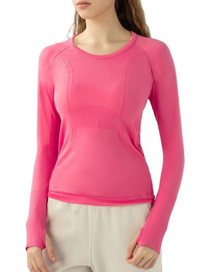 Long Sleeve Navalora Fit Active Tee Swiftly Dupe with Anchor Logo in Coral Pink  on Model