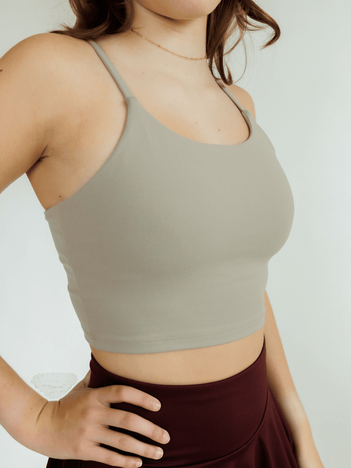 Khaki "Lilly" Soft Longline Sports Bra with Thin Straps