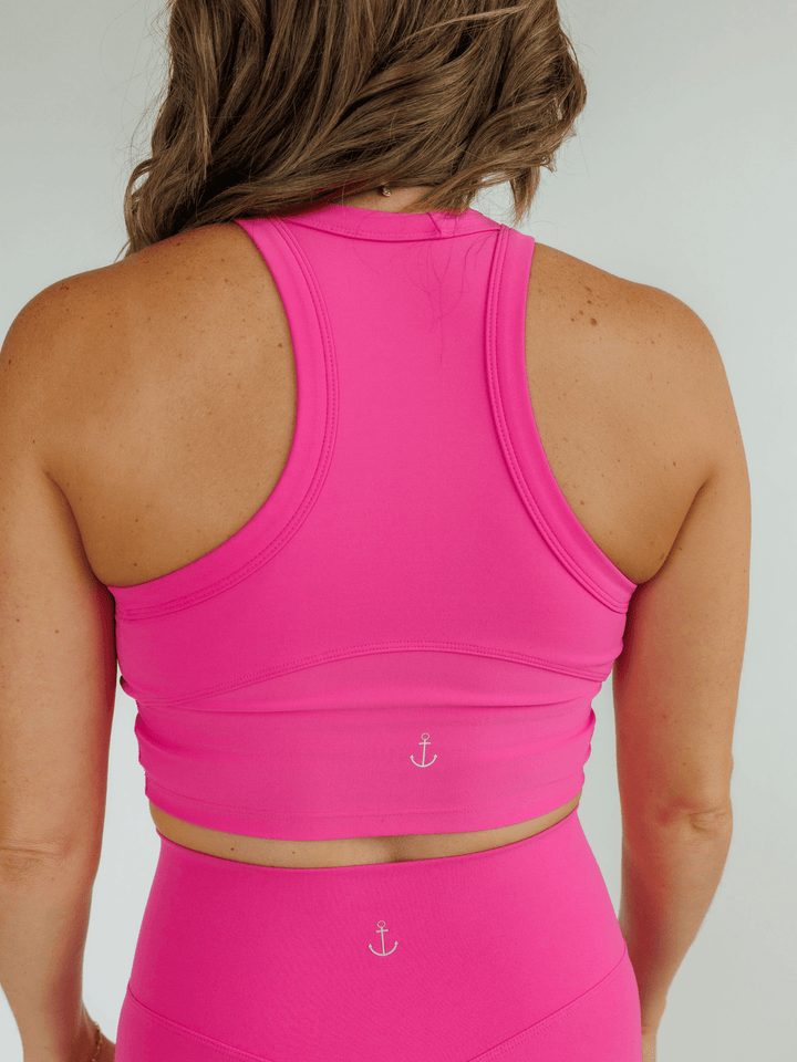 Hot Pink "Avery" Hi-Neck Longline Crop Bra Top