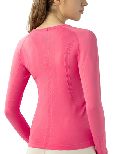 Long Sleeve Navalora Fit Active Tee Swiftly Dupe with Anchor Logo in Coral Pink  Back View