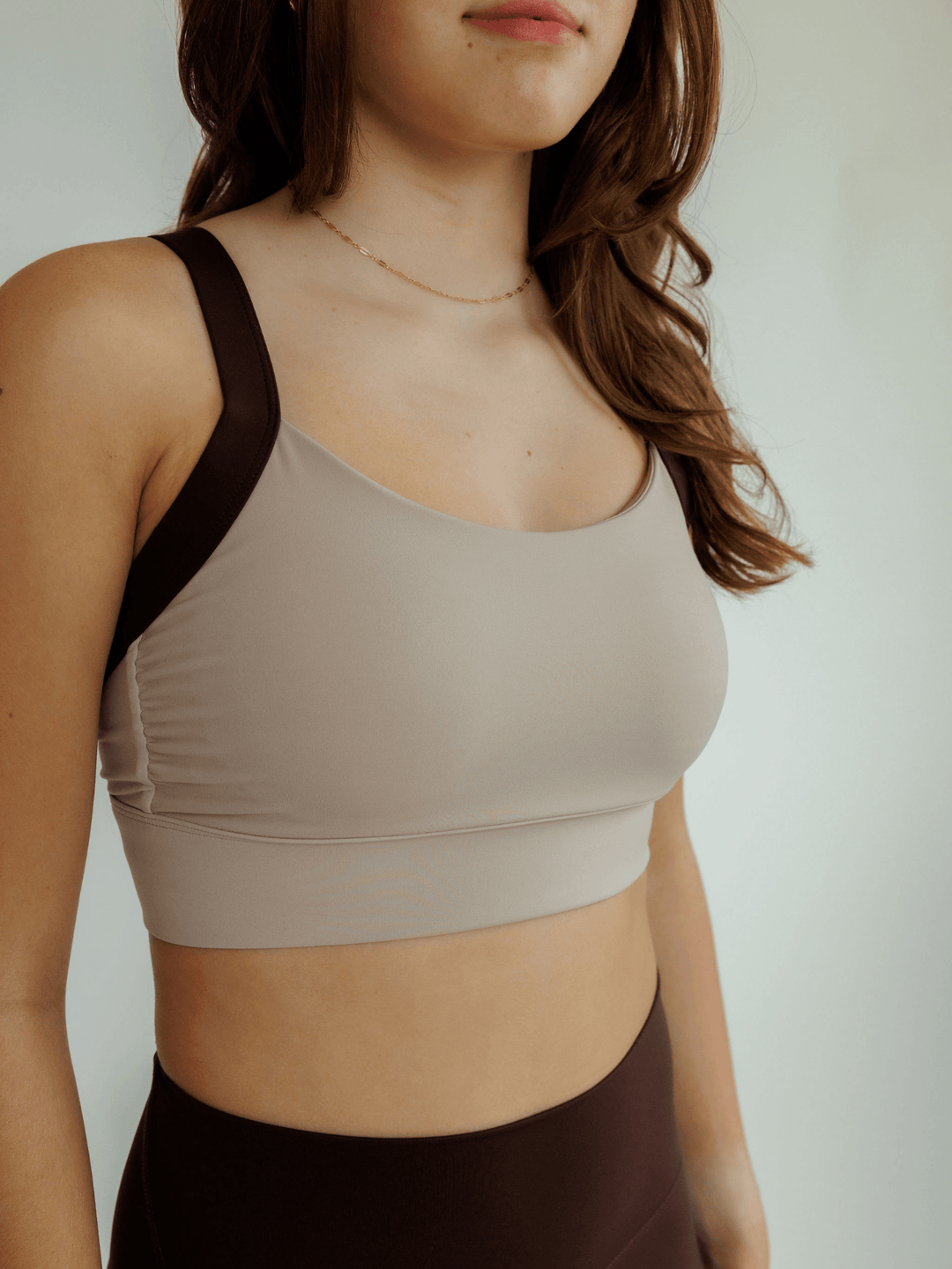 Mocha and Espresso Brown "Cat" High Impact Sports Bra with Fixed Pads