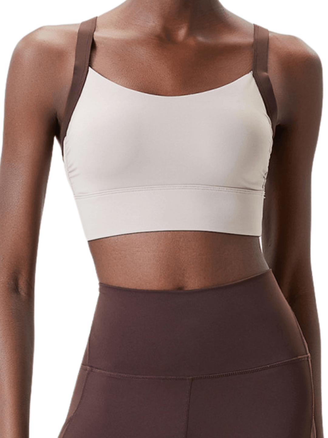 Mocha and Espresso Brown "Cat" High Impact Sports Bra with Fixed Pads