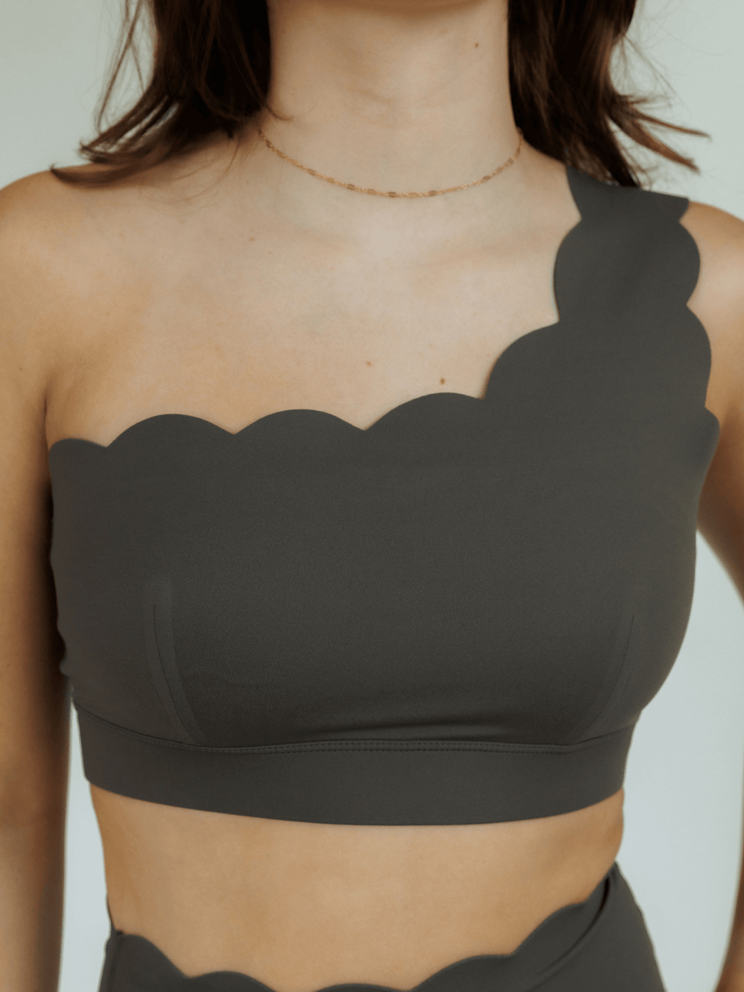 Studio Taupe "Jasmine" Scallop One Shoulder Sports Bra