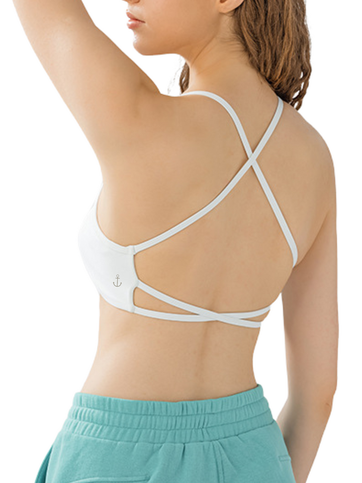 Bright White "Olivia" Open Back Low Impact Sports Bra with Removable Pads