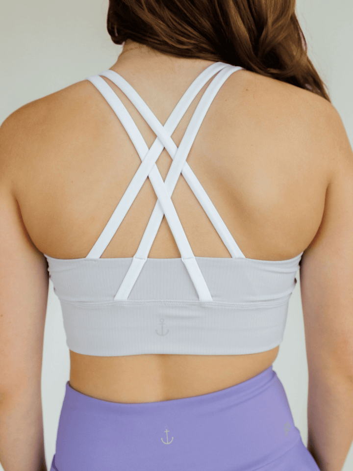 Soft Lilac Ribbed "Gianna" Strappy Back Sports Bra with Fixed Pads