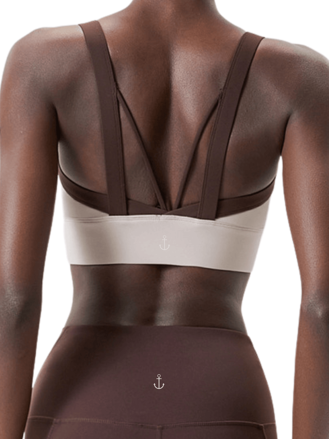 Mocha and Espresso Brown "Cat" High Impact Sports Bra with Fixed Pads