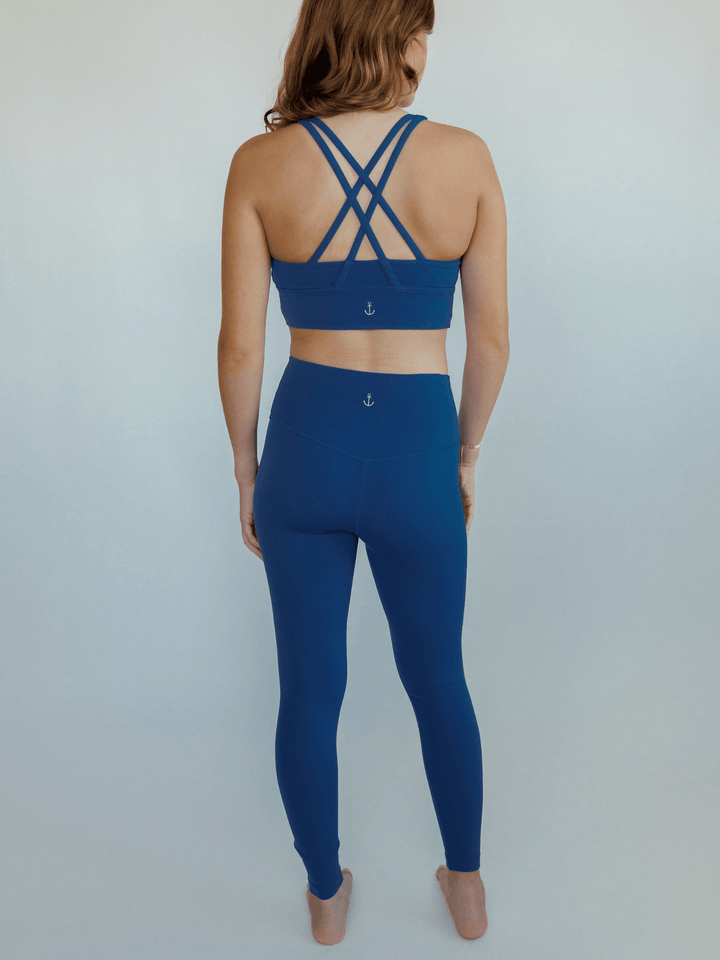 Denim Blue "Amelia" Strappy Back Sports Bra