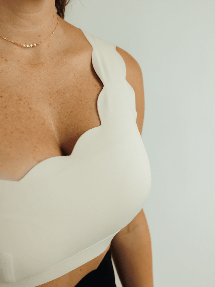 Soft Ivory "Jasmine" Scallop One Shoulder Sports Bra