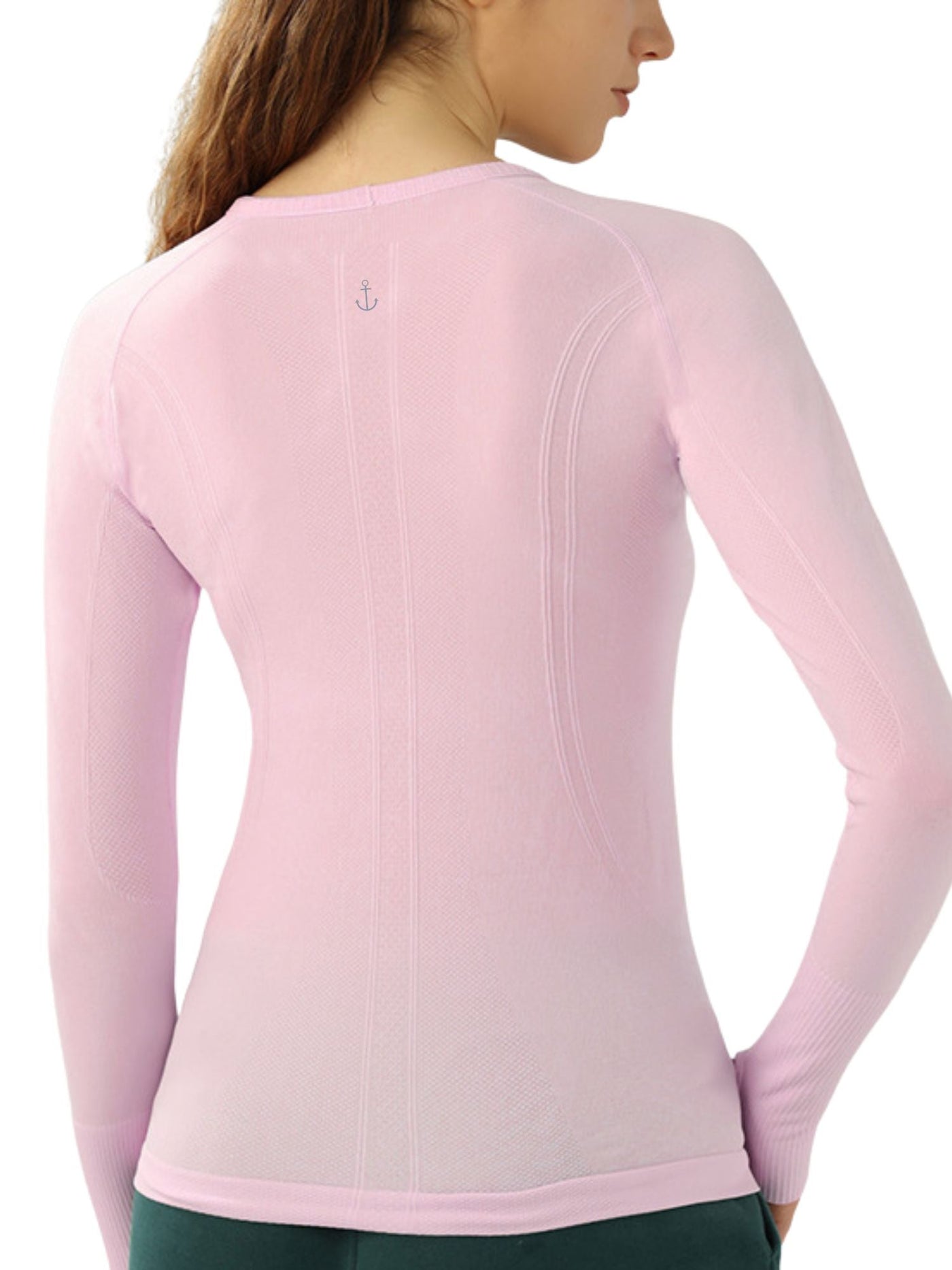 Long Sleeve Navalora Fit Active Tee Swiftly Dupe with Anchor Logo in Baby Pink Back View