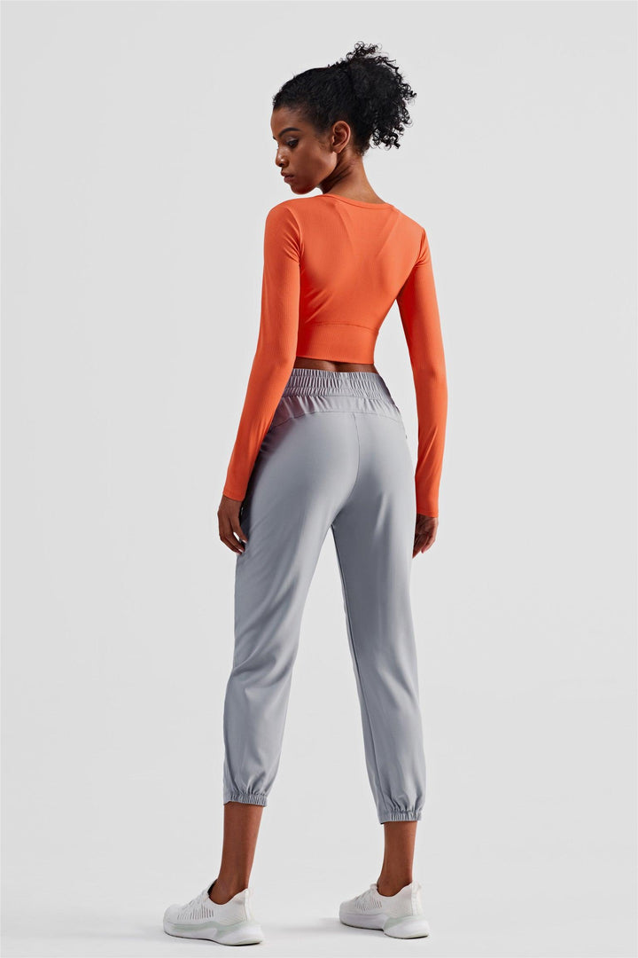 Warm Coral "Riley" Long Sleeve Quick Dry Active Crop Top