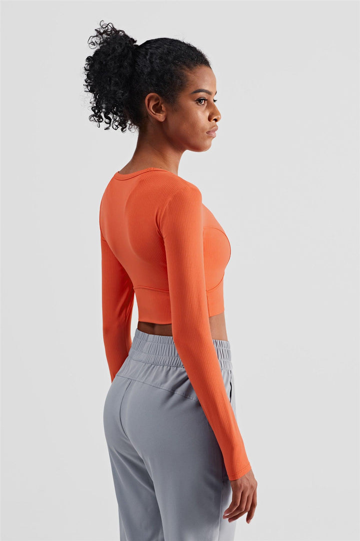 Warm Coral "Riley" Long Sleeve Quick Dry Active Crop Top